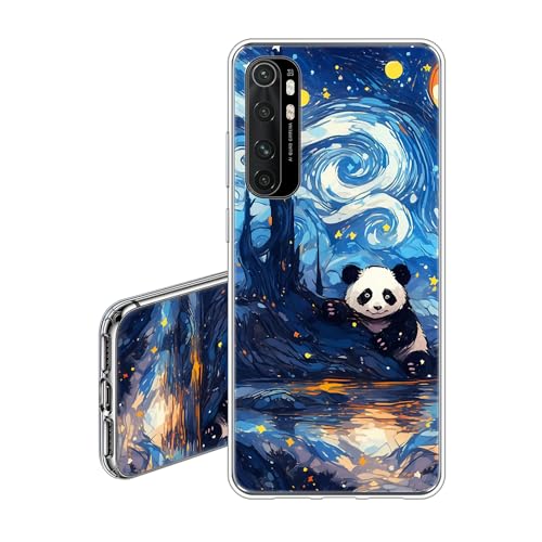 JEZSTHAI Custodia Compatibile con Xiaomi Mi Note 10 Lite Cover Trasparente in Silicone Con Design Grafico,Ultra Sottile Antiurto Antigraffio Morbida TPU Protettiva Case,Panda