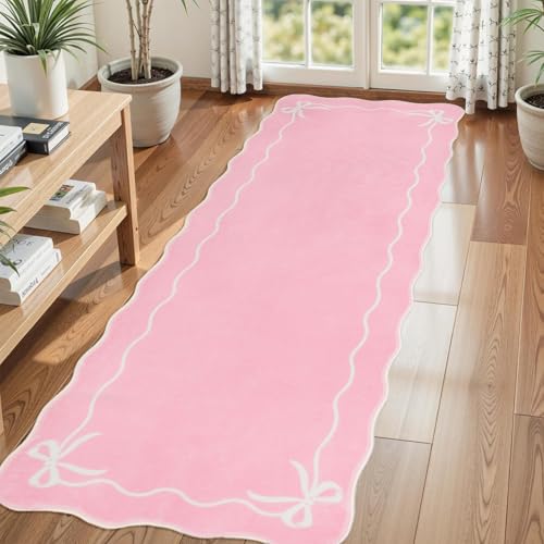 Tapete corredor rosa con lazo, 61x183 cm, antideslizante miniatura 1