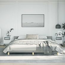 King Bed Frame with Headboard, Light Gray Fabric King Bed Frame Without Mattress, No Box Spring Needed, Sturdy Slat Support for Latex Foam or Spring Mattress