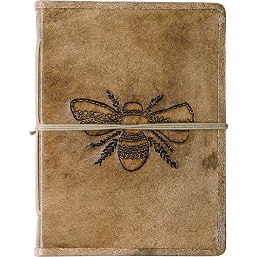 Primitives by Kathy Leather Bound Journal featuring an Intricate debossed Bee Design on the front cover, with 96 unlined pages. rope tie closure, functional quality for home office college journaling