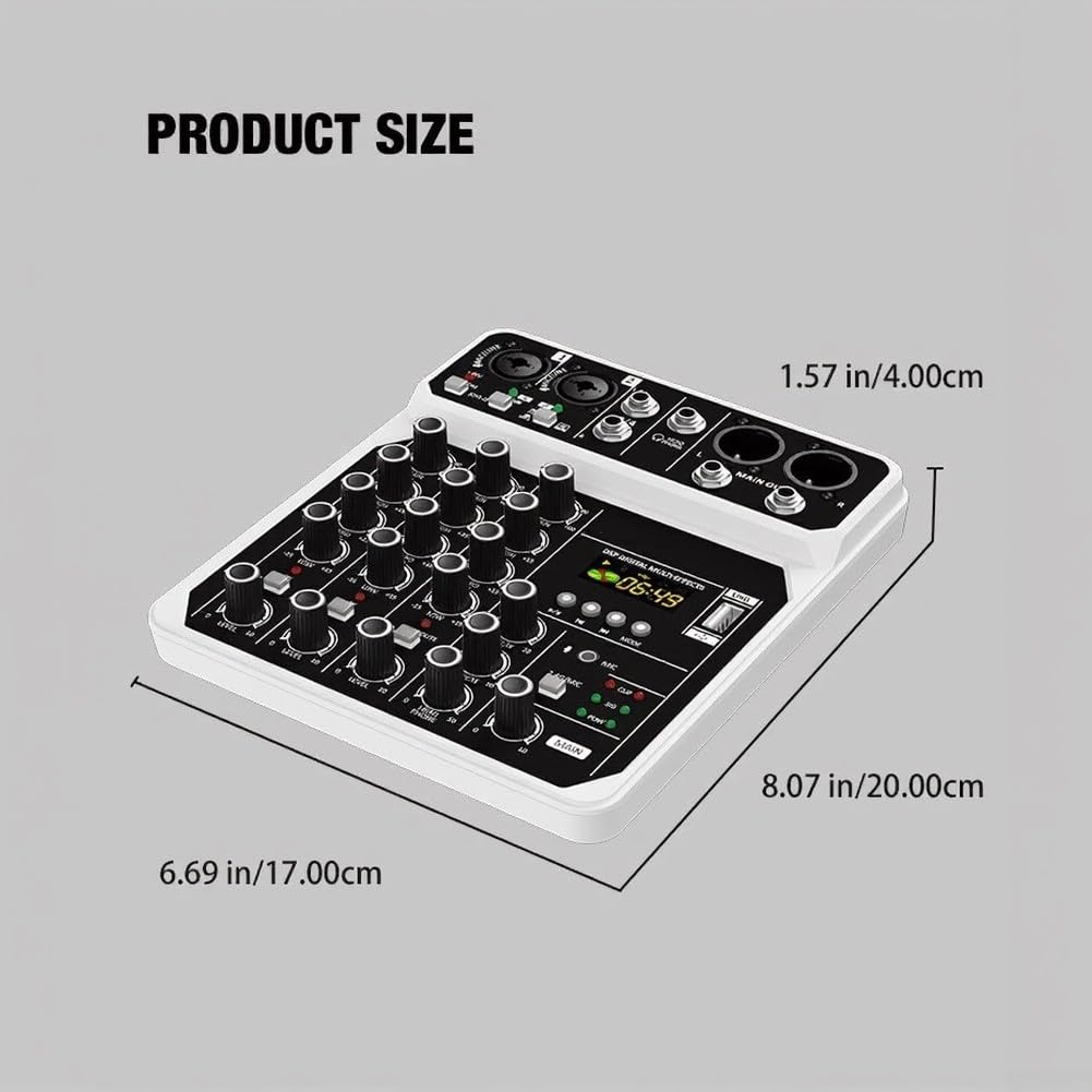 Tragbarer 4-K-Audio-Mixer mit 48-V-Unterstützung, für Mini-Mischpult mit integriertem MP3-Player und Dual-Mikrofonen für Bühneneinsatz