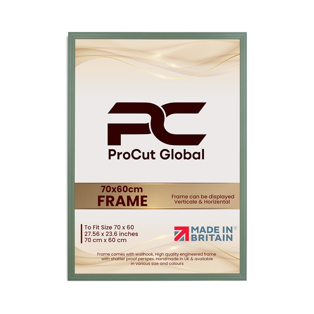 Procut Global 70x60CM Green Picture Frames - Classic Wooden Photo Frame with Shatterproof Perspex for Wall or Tabletop - Perfect for Posters, Certificates & Prints - Sizes & Colors Available