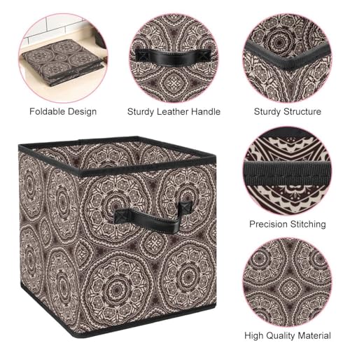 Boîte de rangement pliable cube mandala marron pour organiser la maison