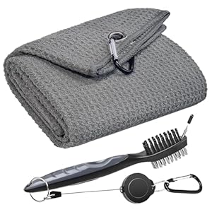 Golf Club Cleaning Kit – Microfiber Textured Towel 16″x24″, Dual-Sided Brush with Steel & PP Bristles, Clip-On Design – Fits Golf Bags for Course or Practice
