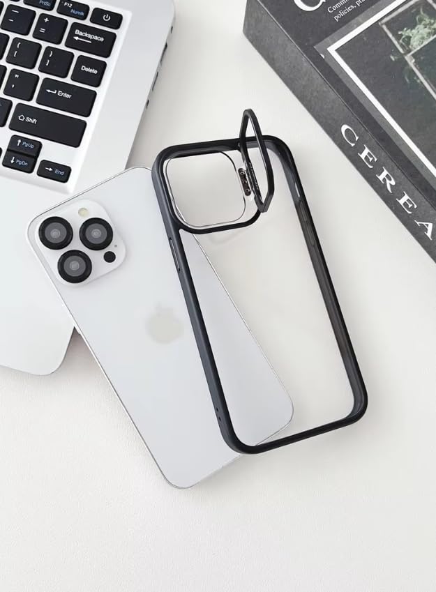 Image of Hybrid Back Cover Case Compatible for iPhone 13 | Built-in Stand | Shockproof Hard Case Cover Compatible for iPhone 13 PC & TPU (Black)