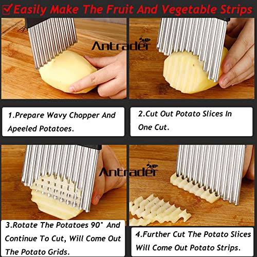 Antrader Stainless Steel Potato Carrot Chip Vegetable Crinkle Wavy Chopper Cutter French Fry Slicer 1 Pack/Set, Green #TOP3