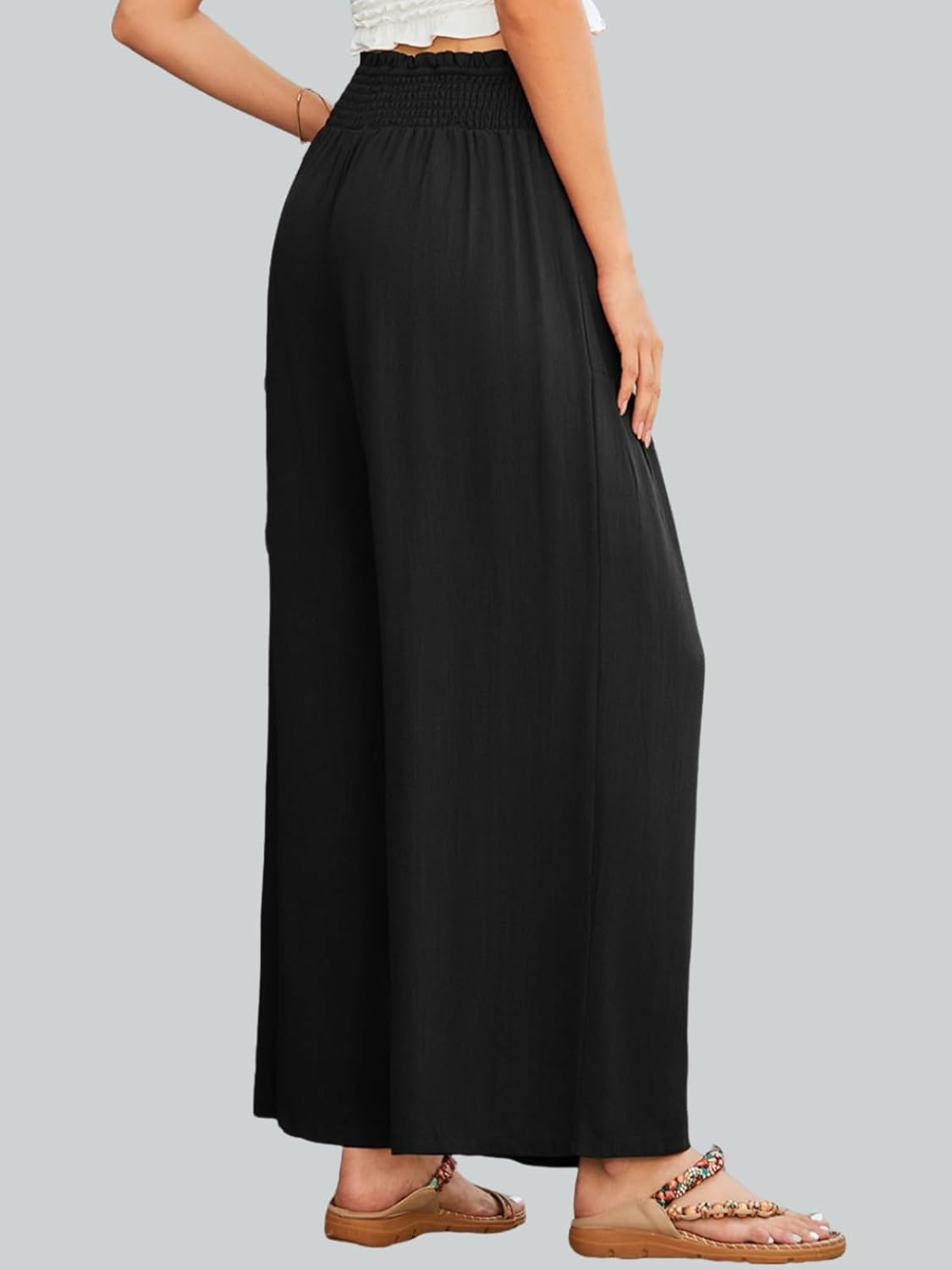 Linen Palazzo Pants for Women Wide Leg High Waist Casual Loung Trousers Beach Travel Vacation Harem Pants with Pockets - Image 5