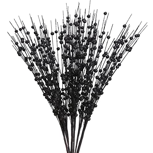 Greentime 10 Pack Black Artificial Glitter Berry Stem Ornaments 15.75 Inches Fake Christmas Picks Decorative Glitter Sticks For Christmas Tree Diy Wreath Crafts Gift Fireplace Holiday Home Decor #TOP24