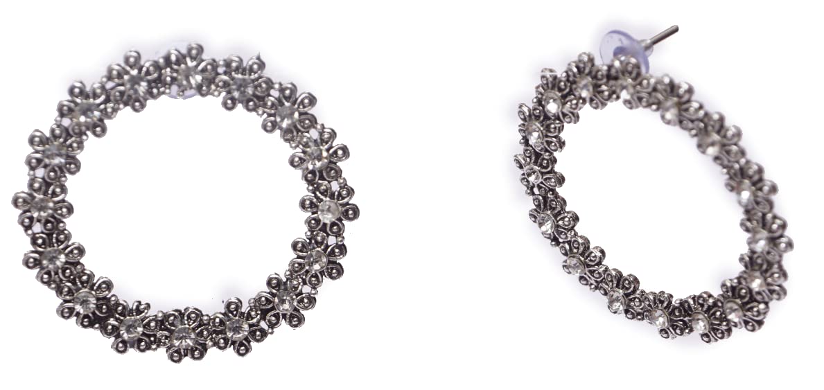 M.B. JEWELS Womens Oxidized Round Crystal Silver Color Flower Earrings (34) (B09K4D2TP4) Amazon Price History, Amazon Price Tracker
