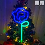 ENUOLI Neonschilder, Rosen-Blume, Neonlicht, Wanddekoration, batterie- oder USB-betrieben, Nachtlicht, LED-Neonschilder für Schlafzimmer, Party, Bar, Hochzeit, Weihnachten, Valentinstag (lila)