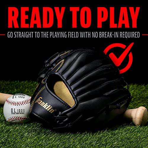 Image of Franklin Sports Baseball and Softball Glove - Field Master - Baseball and Softball Mitt - Adult and Youth Glove - Left Hand Throw - 12 inch - Black /Gold