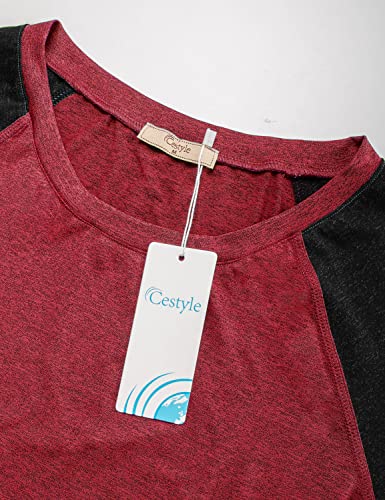 Cestyle Gym Tops For Women, Women's Round Neck Yoga Moisture Wicking Shirts Flattering Color Block Short Sleeve Athletic Tunic With Leggings Red X-Large #TOP2
