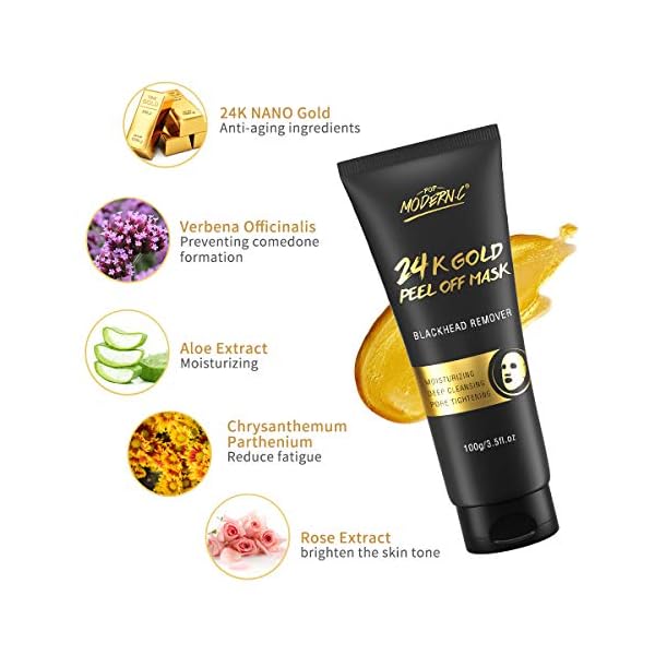 Blackhead Remover Mask, 24K Gold Peel Off Mask, Gold Facial Mask Anti-Aging, Deep Cleansing, Reduces Fine Lines＆ Wrinkles Great for All Skin, With Blackhead Remover Extractor Tools Kit & Mask Brush