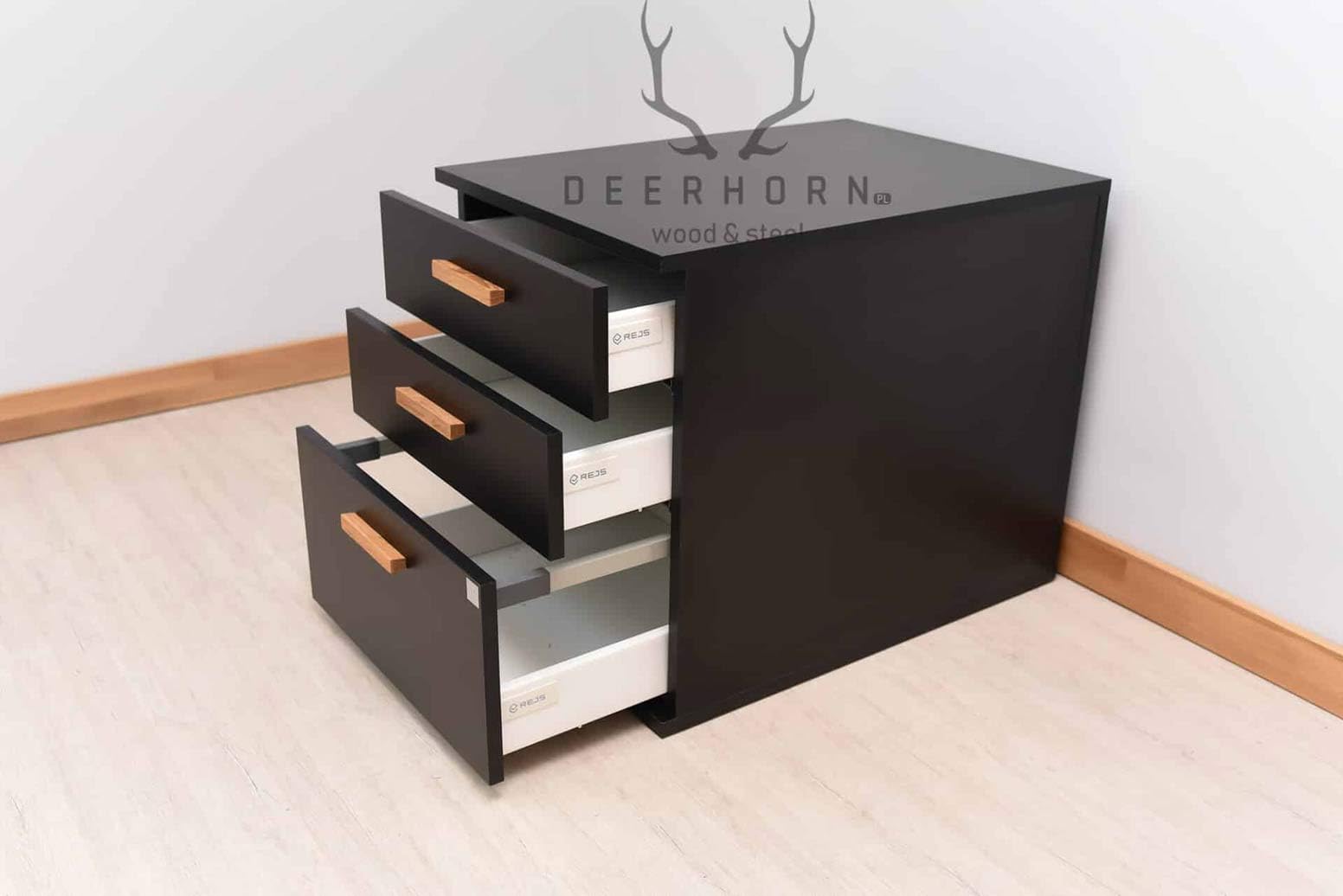DEERHORN® Büroschrank mit Schubladen – Kleiner Aktenschrank aus Eichenholz für Dokumente, Rollcontainer für Schreibtisch & Büro, Weiß, Schwarz oder Braun
