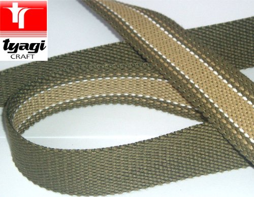 37mm wide Pure Cotton Thick Tape Thick Webbing Strap Tent Upholestry Bags Sturdy Cotton Straps Harness Craft Beige and Khaki Green 10 Meter Tyagi Craft