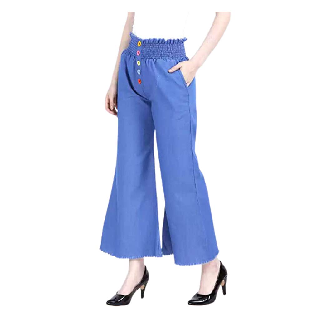 krystle Women's Flared Denim Button Palazzo/Jeans (Light Blue)-picture-47