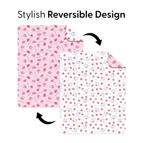 Image of Northwest Sanrio Cinnamoroll Reversible Quilted Throw, Kawaii Strawberry Polkadot Pattern, Comfy Throw for Anime Fans, Game Room, Chair or Couch, 60 x 80 Inches