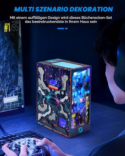 Quanquer DIY Book Nook Kit_Puppenhaus Holz Miniatur Haus Kit Mit Staubschutzhülle,Möbeln,LED-Licht, Cyberpunk 3D Holzpuzzle Book Nook Kit… – Ansicht 6