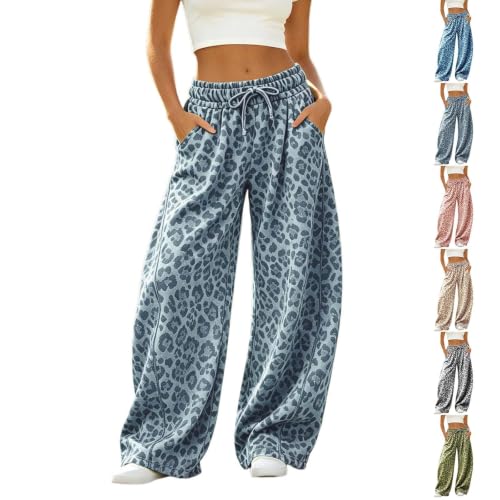 Leopard Barrel Sweatpants Women Wide Leg Elastic Waist Casual Baggy Pants - image 1