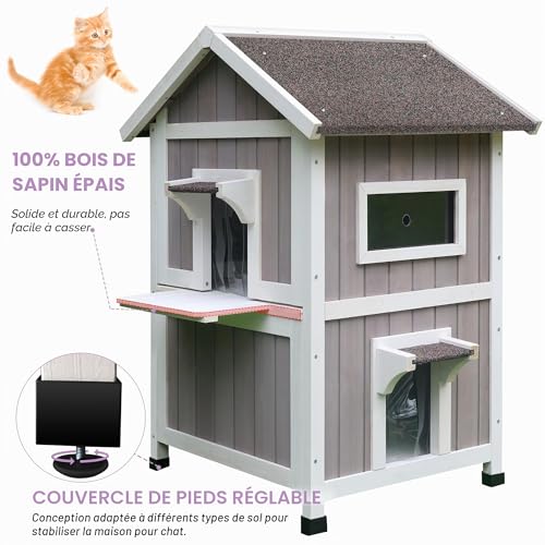 Protéger les chats errants du froid | Maison pour chat extérieur en bois 2 étages