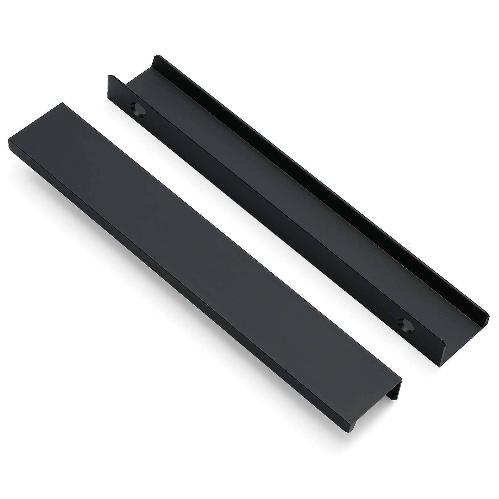 Ravinte 10 Pack Finger Pulls for Cabinets 200mm/7.87" Length Black Edge Pulls Matte Black Finger Cabinet Concealed Handles for Kitchen Drawer Tab