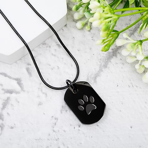 BELLE VOUS Schwarze Haustier Urne aus Edelstahl - Urne für Hund als Anhänger Halskette - Paw Print Medaillon für Haustier Asche - Katzenurne mit Halskette - für Männer und Frauen