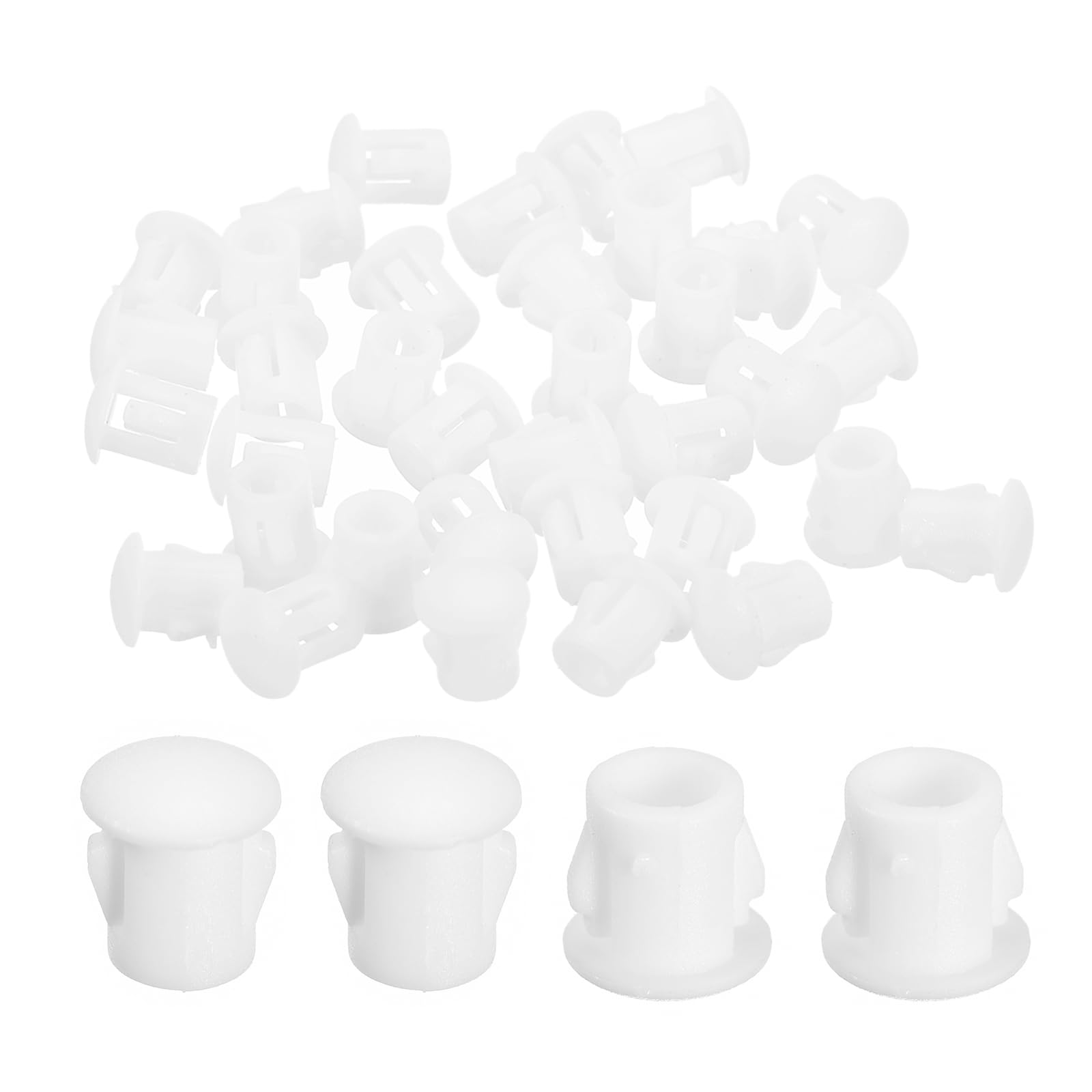 uxcell 58Pcs 5mm(3/16") Nylon Hole Plugs, Flush Type Panel Round Snap in Fastener Knockout Locking Plugs for Furniture Insert End Caps Panels, White