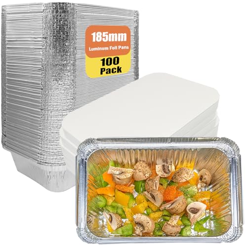 JinPhon Lot de 100 Barquette Aluminium avec Couvercle 700 ML, Idéal pour Four, Barbecue, Congélation et Batch Cooking, Plat Aluminium Jetables Multi-usages