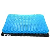 Gel Seat Cushion 19 Inch Large, Double Thicken Layer, Relief Tailbone Pressure, Breathable Honeycomb Design Gel Cushion with Washable Non-Slip Cover for Office Chair, Car Seat, Wheelchair (Blue)