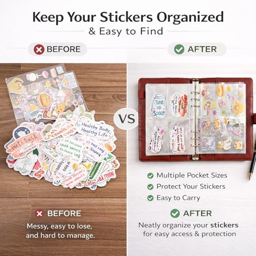 Image of Sticker Binder Organizer with Storage Sleeves,Reusable Stickers Collecting Book Album Holder, A5 Blank Sticker Container Organizer-Rust Brown