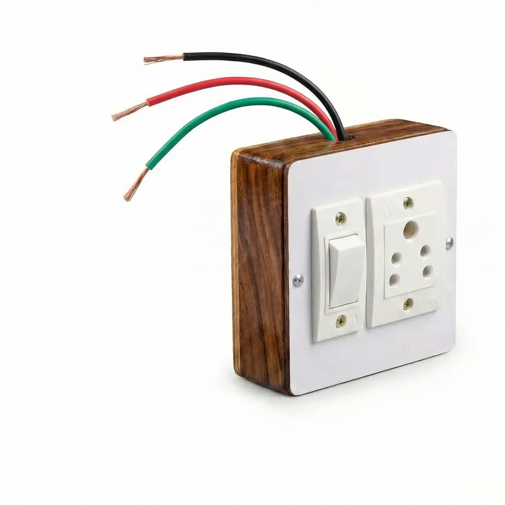 Electric Switch and Socket Board with Wooden Back Multi Plug Socket with Single Modular Switch Wall Power Socket Plate for Home, Office Use-image-5