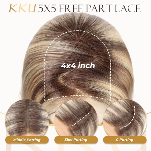 Image of KKU 4x4 Lace Front Human Hair Wig, 100% Real Human Hair Wigs for Women, Natural Looking Hairline, Soft & Comfortable Cap, HD Lace Wig