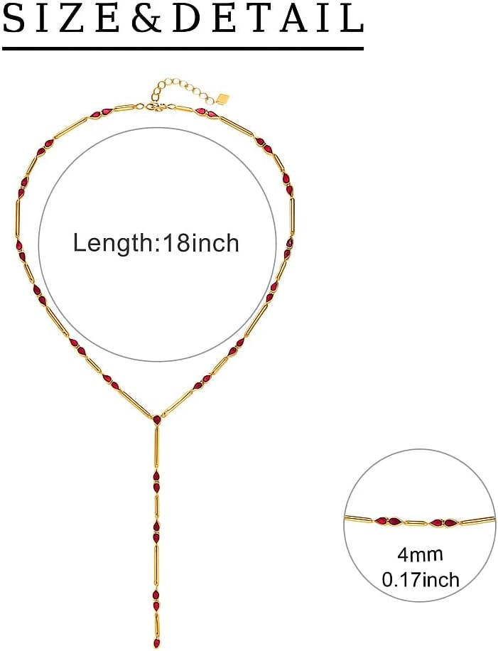 Y Necklace for Women with Red Cubic Zirconia – Dainty Lariat Chain, Minimalist Jewelry Gift for Her - Image 6