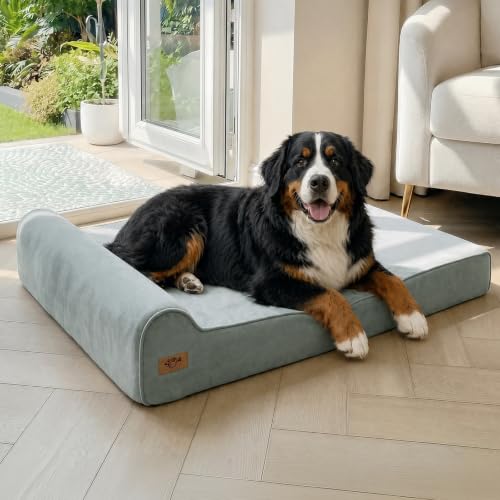 Image of Sytopia XXL 35D Memory Foam Dog Bed for Extra Large Dogs - 7 inch Thick Orthopedic Pet Couch for Seniors and Big Breeds up to 150 Pounds, with Waterproof Liner & Washable Cover, 50 inchx 34 inchx 7 inch, Light Blue