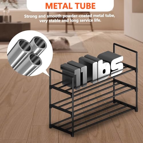Image of Hsscblet 3 Tiers Metal Shoe Rack,Adjustable Shoe Shelf Storage Organizer,Stackable Boot & Shoe Storage,for Entryway,Hallway,Closet,Black