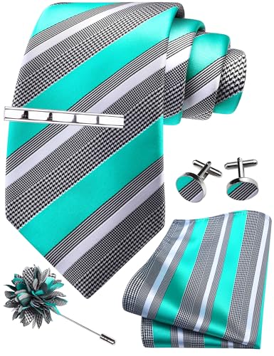 Image of GUSLESON Men's 5-pc Striped Tie Gift Set - Jacquard Necktie, Pocket Square, Cufflinks, Lapel Pin, Tie Clip - Wedding Formal Gifts