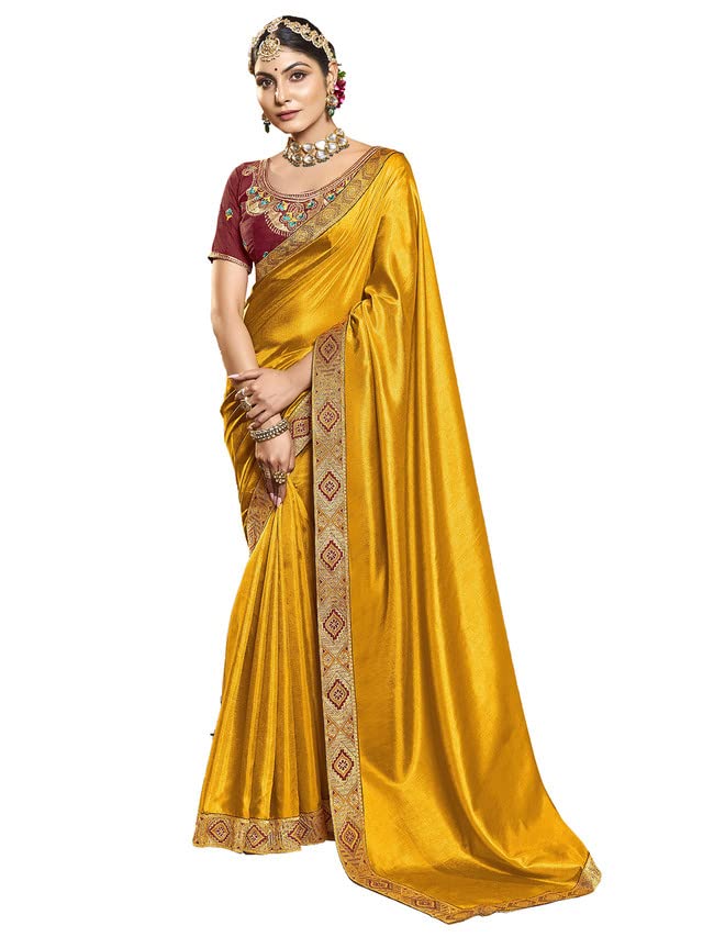 Mtrolls Women's Art Silk Banarasi Saree With Unstitched Blouse Piece - B0C6DRB1DJ