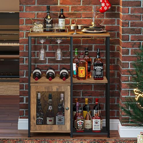 Image of Klaxon Bar Cabinet for Home - Stylish Home Bar Cabinet with Elegant Serving Surface - Durable Bar Unit for Living Room - Spacious Shelves for Bottles & Glasses - Perfect Bar Counter /Table (Xylo)