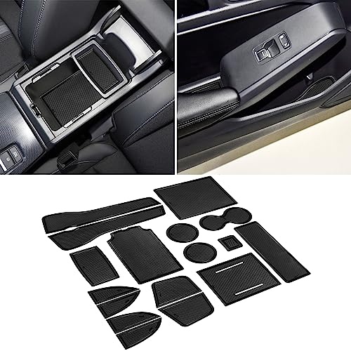 SENSHINE for Honda Civic Accessories 2022 2023 2024 2025 2026 11th Gen Sedan Cup Holder Insert Center Console Liner Door Slot Mats Pad Coaster Trim Premium Rubber Custom Interior 17PC Set (Black Trim)