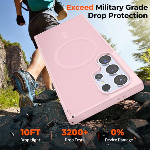 Image of SUPFINE Magnetic for Samsung Galaxy S24 Ultra Case with Screen Protector, (Built-in Magnets) (Military Grade Drop Protection) Slim Translucent Shockproof Phone Case,Light Pink
