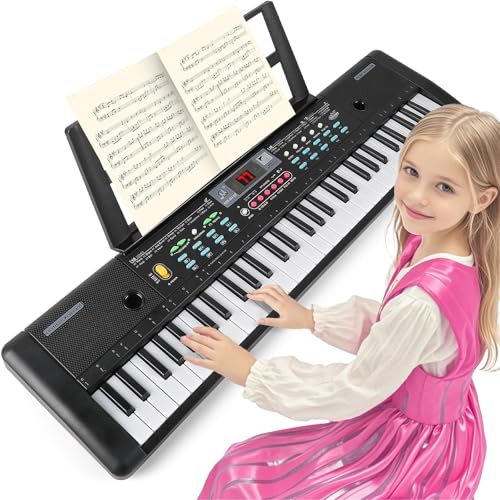 Kids Piano Keyboard with Microphone 61 Keys Electronic Piano for Kids Ages 5-9 Portable Music Keyboard Piano for Beginners Learning Musical Toys for 4 5 6 7 8 9 Year Old Boys Girls Gifts