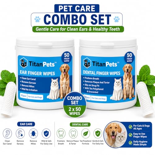 Image of Pets Teeth & Ear Cleaning Finger Wipes - Pets Dental Wipes | Dogs & Cats Finger brush - Hypoallergenic, Unscented Cleaning & Oral Hygiene for Fresh Breath and Healthy Wipes (Ear,Teeth Combo)