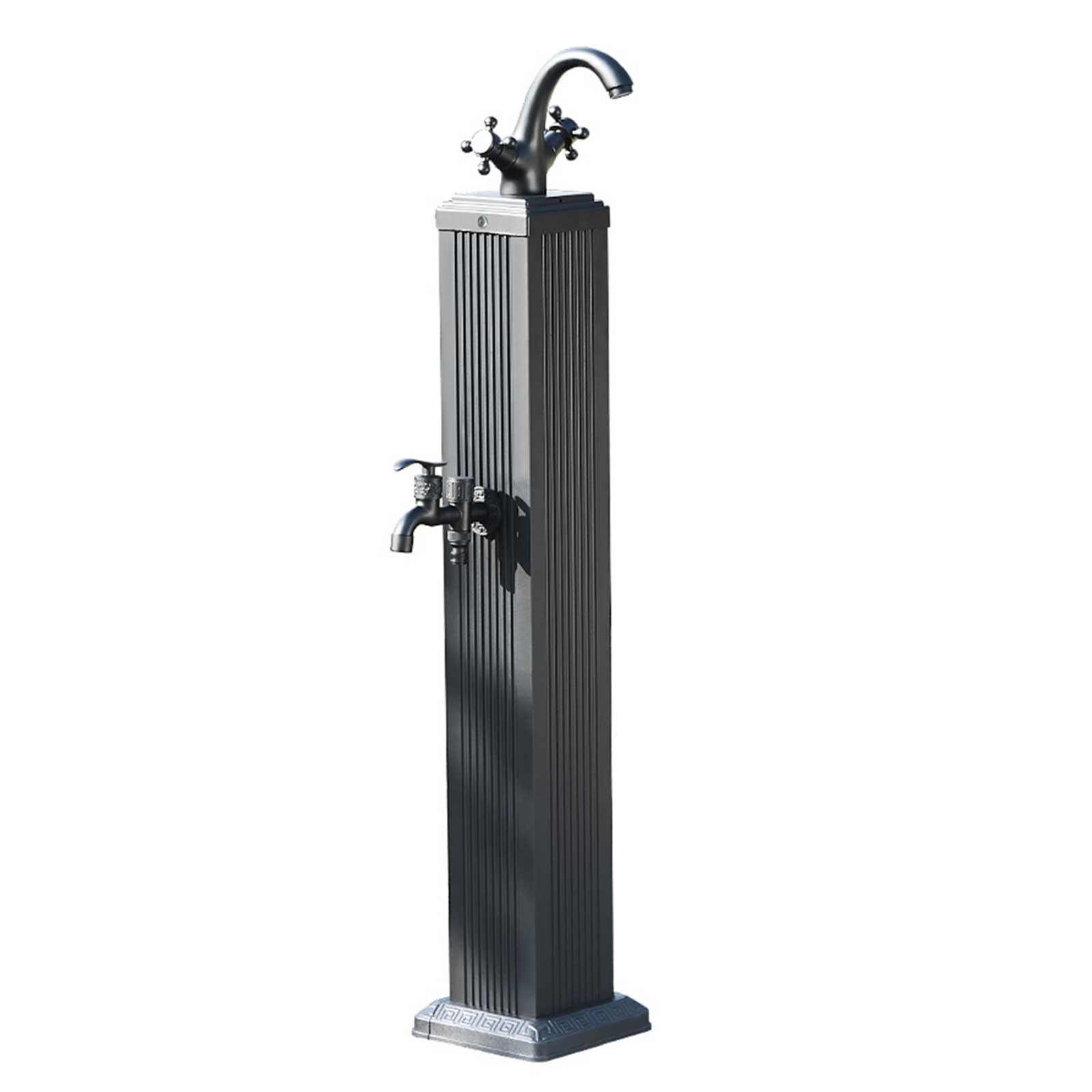 Generisch Vertikaler Gartenwasserhahn mit Frostschutzmittel, Kalt- und Warmwasseranschluss, robuste Wassersäule für Gartenbewässerung und -Reinigung – Schwarz