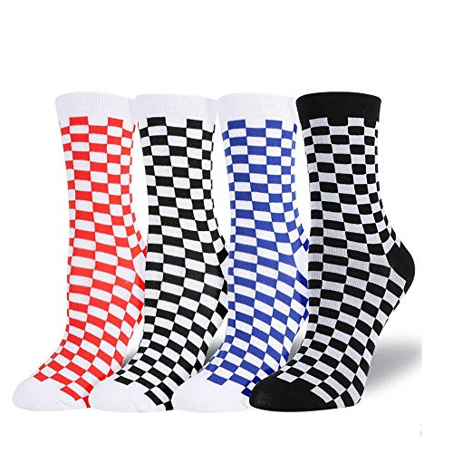 4Pairs Fashion Harajuku Trends Women Checkerboard Socks Style Geometric Checkered Socks Men Hip Hop Cotton Unisex Soks #TOP24