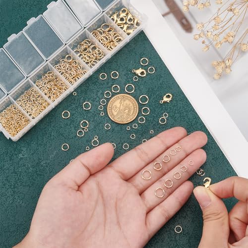 PH PandaHall 500pcs 24K Gold Plated Jump Rings for Jewellery Making 6 Sizes Brass Open Jump Rings Connectors with 10pcs Lobster Clasp for DIY Necklace Bracelet Choker Jewellery Repair Crafts - Image 3