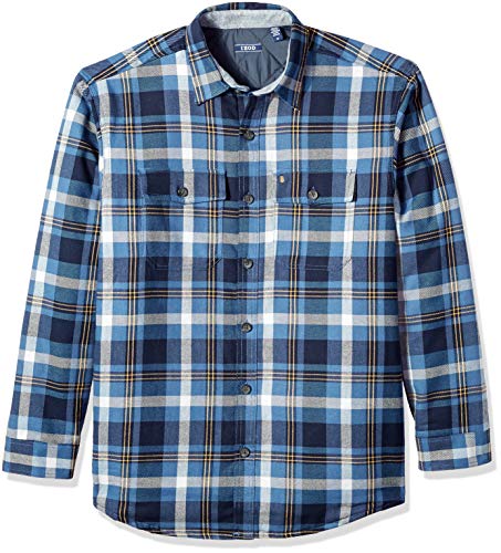 IZOD Men's Adirondack Quilted Plaid Jacket, Dark Denim, Large