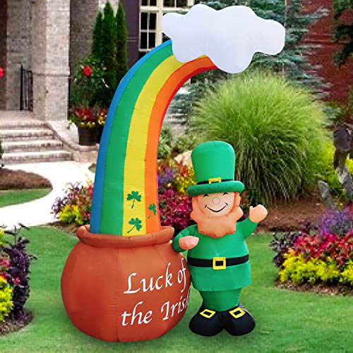 SEASONBLOW 8 Ft LED Light Up Inflatable St. Patrick's Day Decoration Waving Leprechaun with Rainbow Pot of Gold for Home Yard Lawn Garden Indoor Outdoor