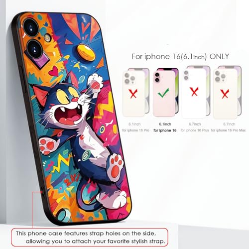 Whimsical Doodle Cat Case for iPhone 16 - Playful Cartoon Silicone Protective Cover for Girls & Women (B1-Cartoon Cute cat)
