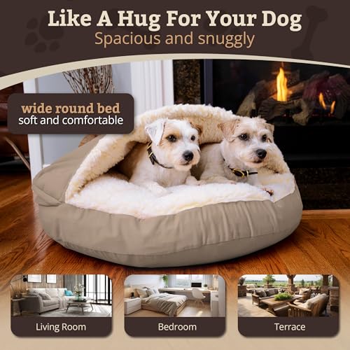 Image of Snoozer Cozy Cave Dog Bed, Round Covered Dog Bed, Buckskin (L)
