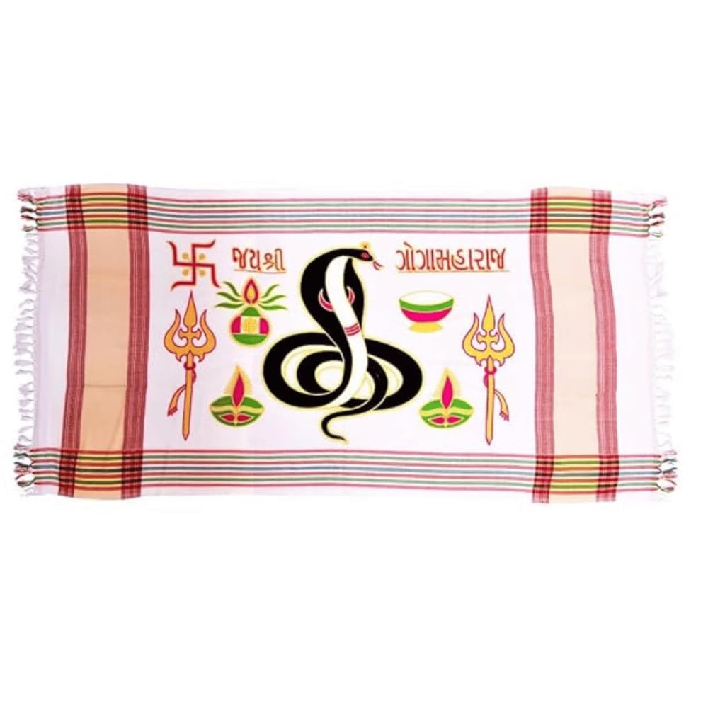 NAVYA HENDICRAFT Jay Shree Goga Maharaj Printed Computer Design Aari Bharat sequence Shawl | Beautiful God Goga ji Maharaj Print for women and Girls (White)